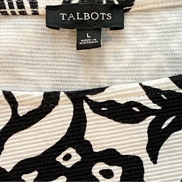 Talbots Black and Cream Floral Print Scoop Neck Tunic - Large - Picture 3 of 6